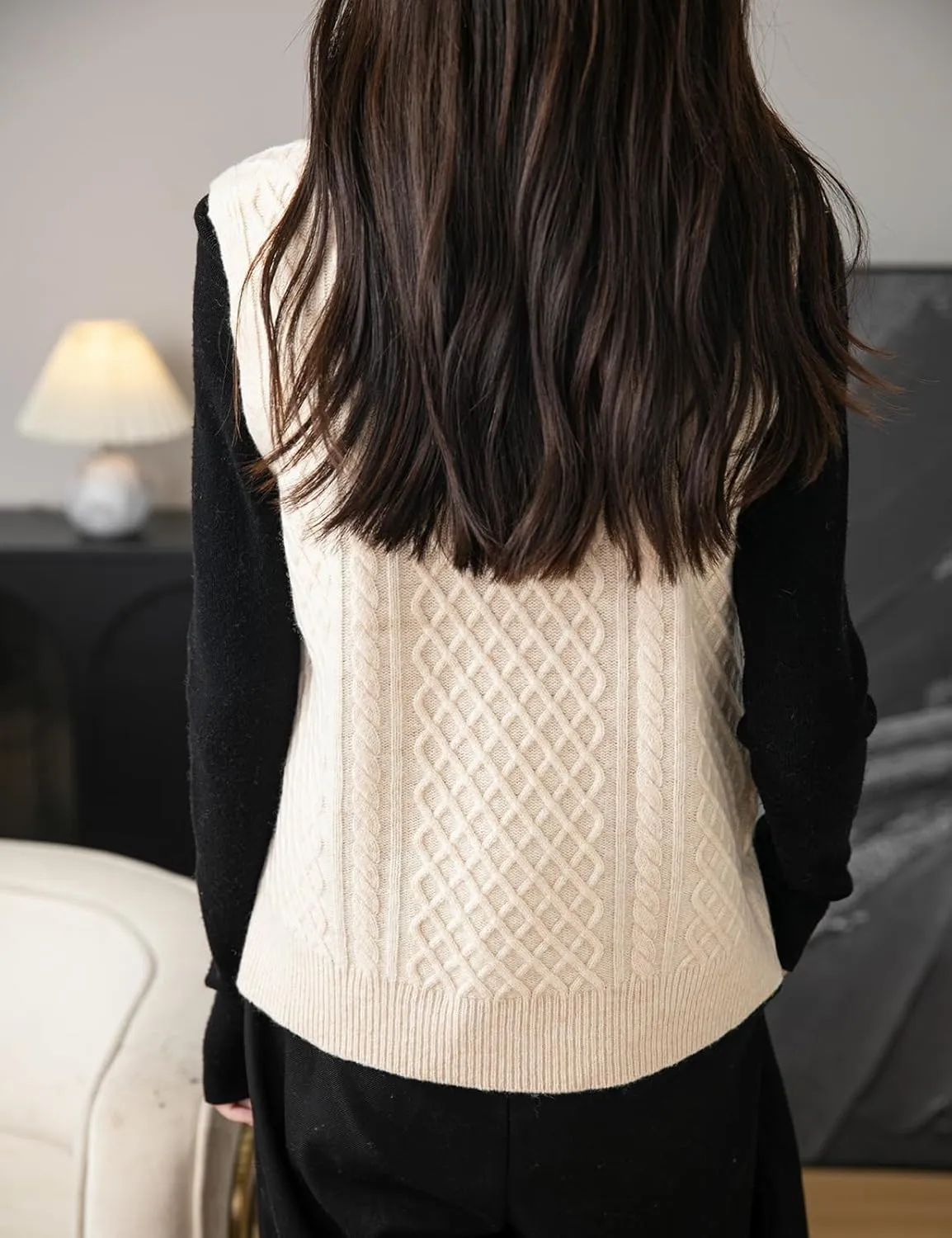 Women's 100% Merino Wool Sweater Vest 2025 Fall Winter Vintage Cable Crew Neck Sleeveless Knit Sweater Vest