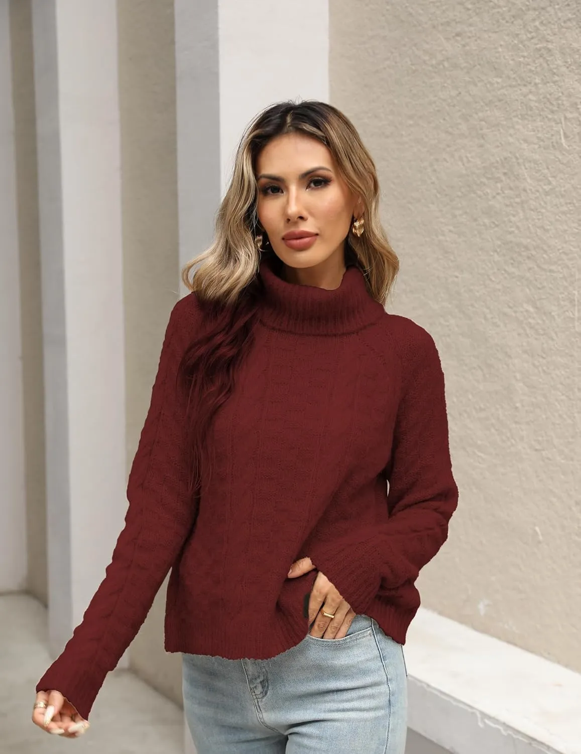 Womens Casual Ladies Dressy Lightweight Turtleneck Cute Cable Knit Long Sleeve Pullover Sweater 2024