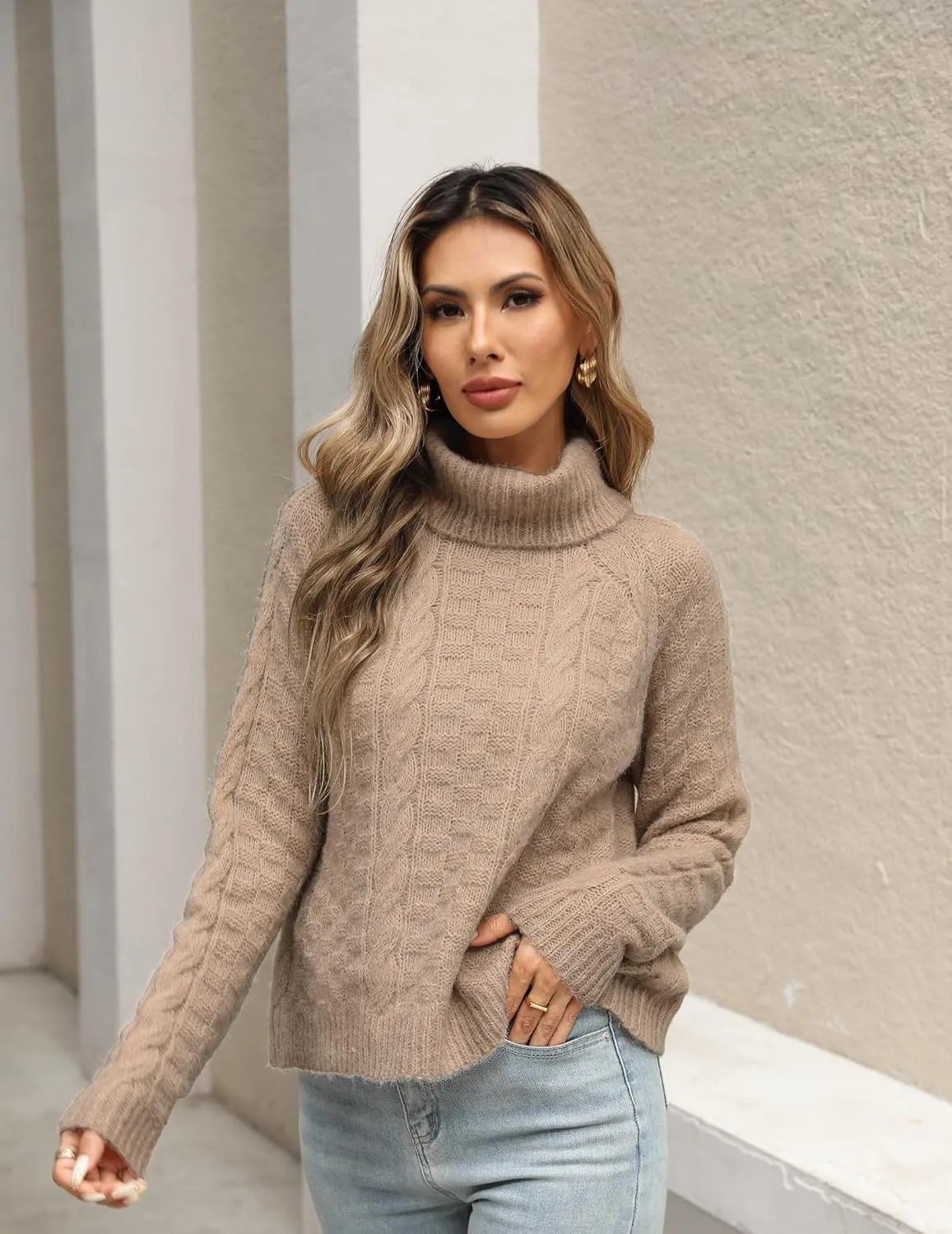 Womens Casual Ladies Dressy Lightweight Turtleneck Cute Cable Knit Long Sleeve Pullover Sweater 2024