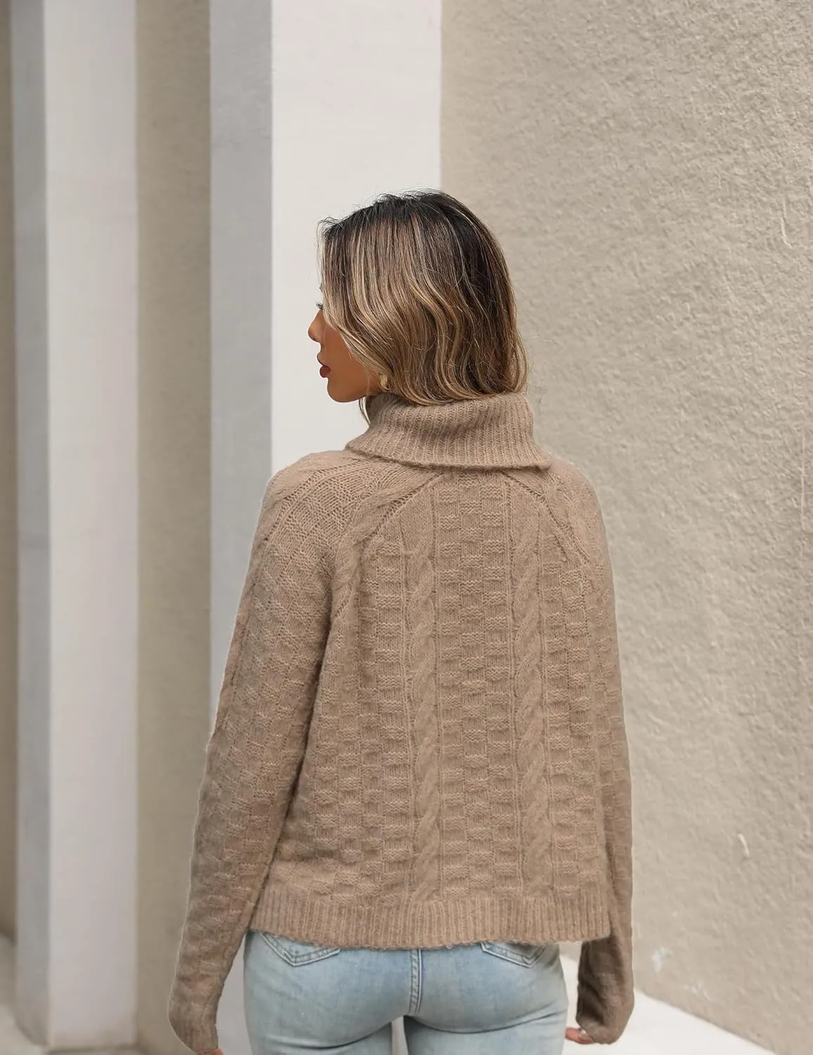 Womens Casual Ladies Dressy Lightweight Turtleneck Cute Cable Knit Long Sleeve Pullover Sweater 2024