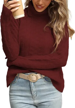 Womens Casual Ladies Dressy Lightweight Turtleneck Cute Cable Knit Long Sleeve Pullover Sweater 2024