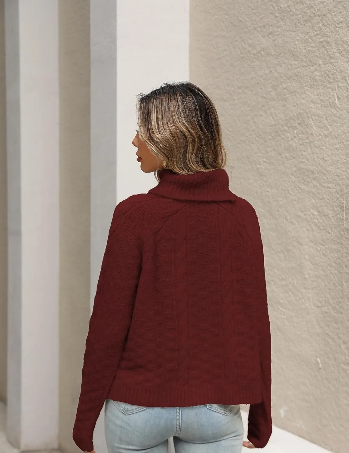 Womens Casual Ladies Dressy Lightweight Turtleneck Cute Cable Knit Long Sleeve Pullover Sweater 2024