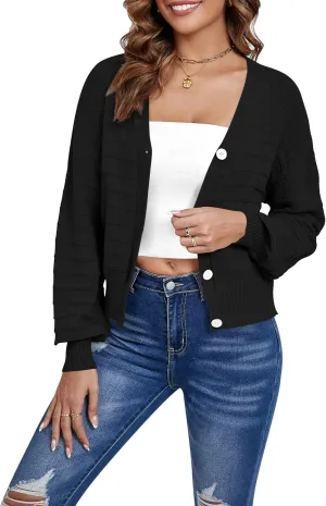 Women's Cropped Cardigan Lightweight Button Down V Neck Knit Dressy Casual Short Cardigan Sweaters