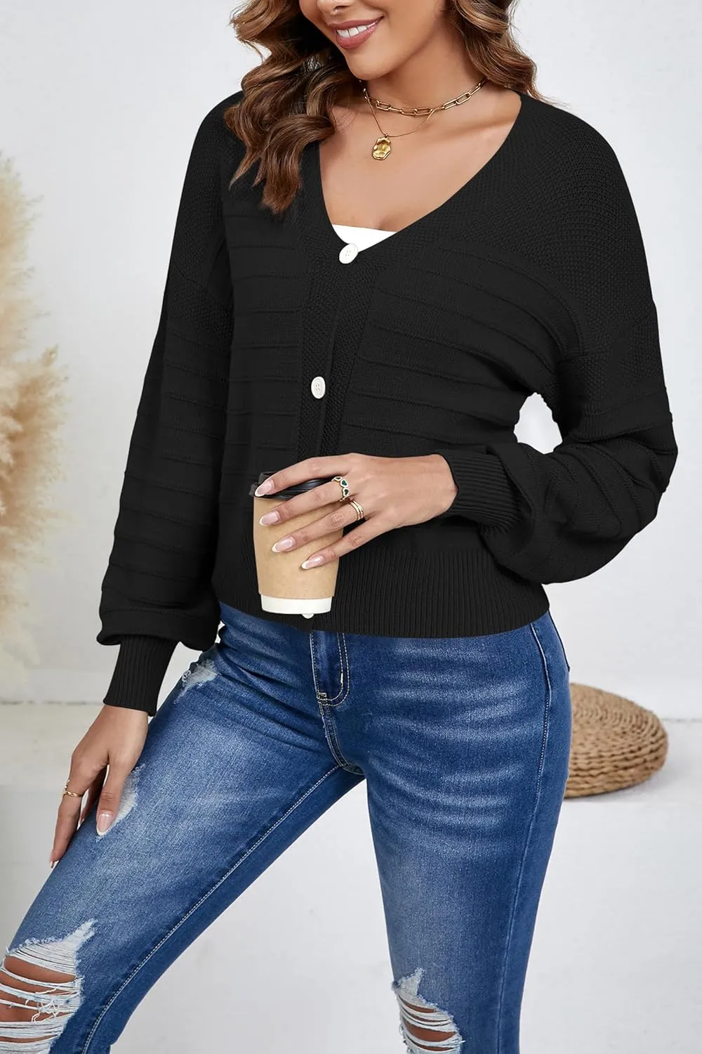 Women's Cropped Cardigan Lightweight Button Down V Neck Knit Dressy Casual Short Cardigan Sweaters