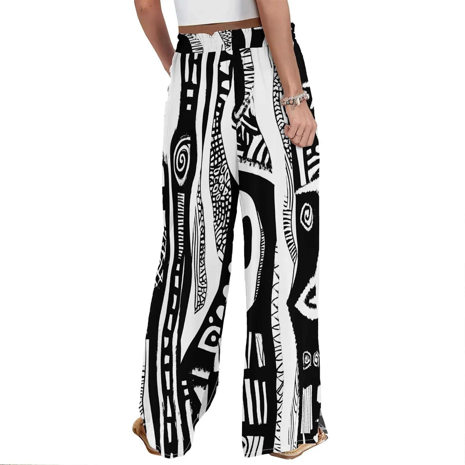 Womens Elegant Casual Wide Leg Pants African Ethnic Pattern Printed Loose Pants Comfortable High Waist Wide Leg Pants