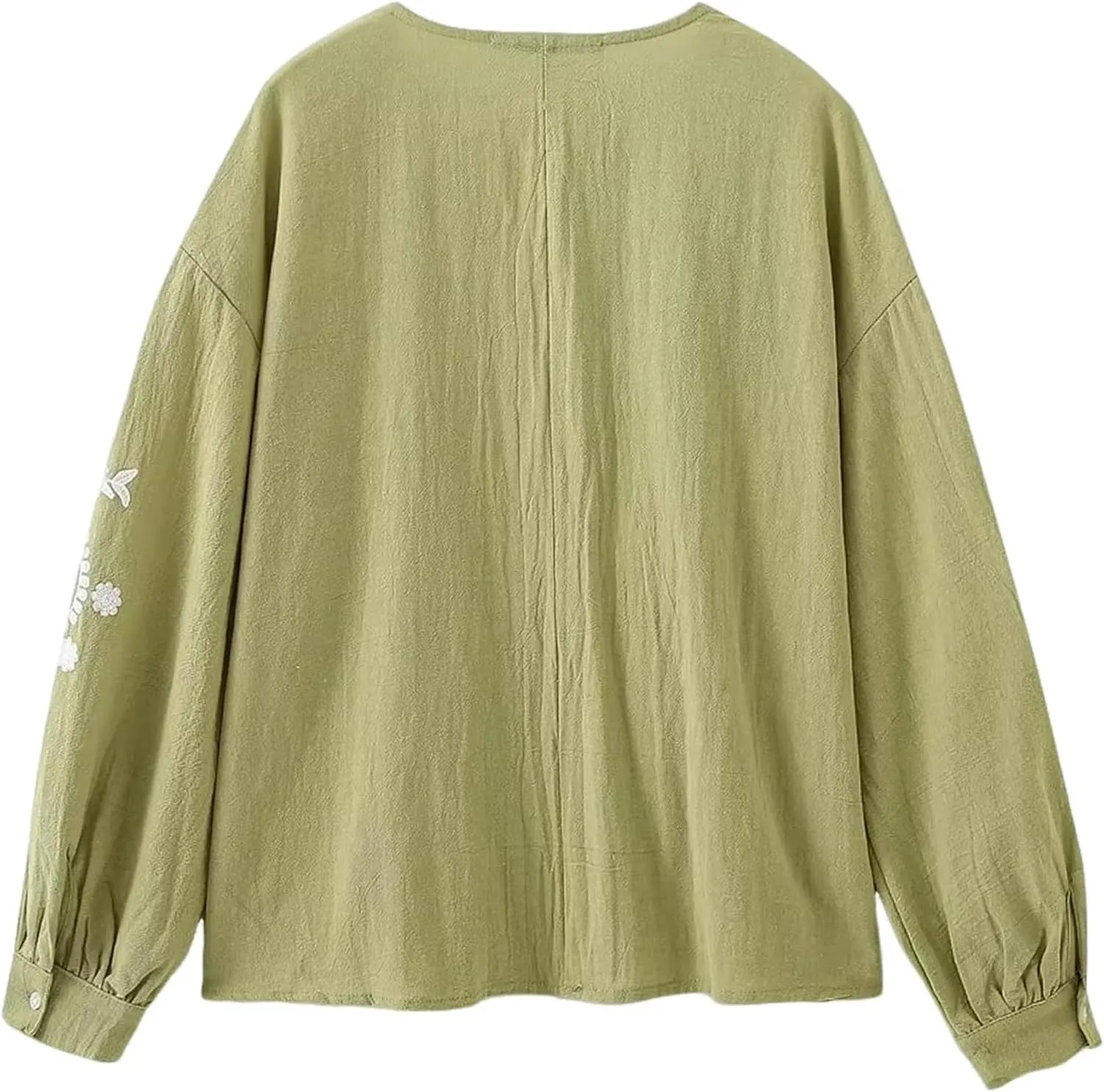 Womens Embroidered Shirt Long Sleeve Peasant Blouse Lantern Sleeve Boho Tops V Neck Loose Lightweight Casual Tunic