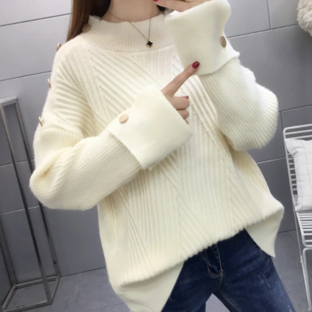 Womens High Collar Sweater with Button Details