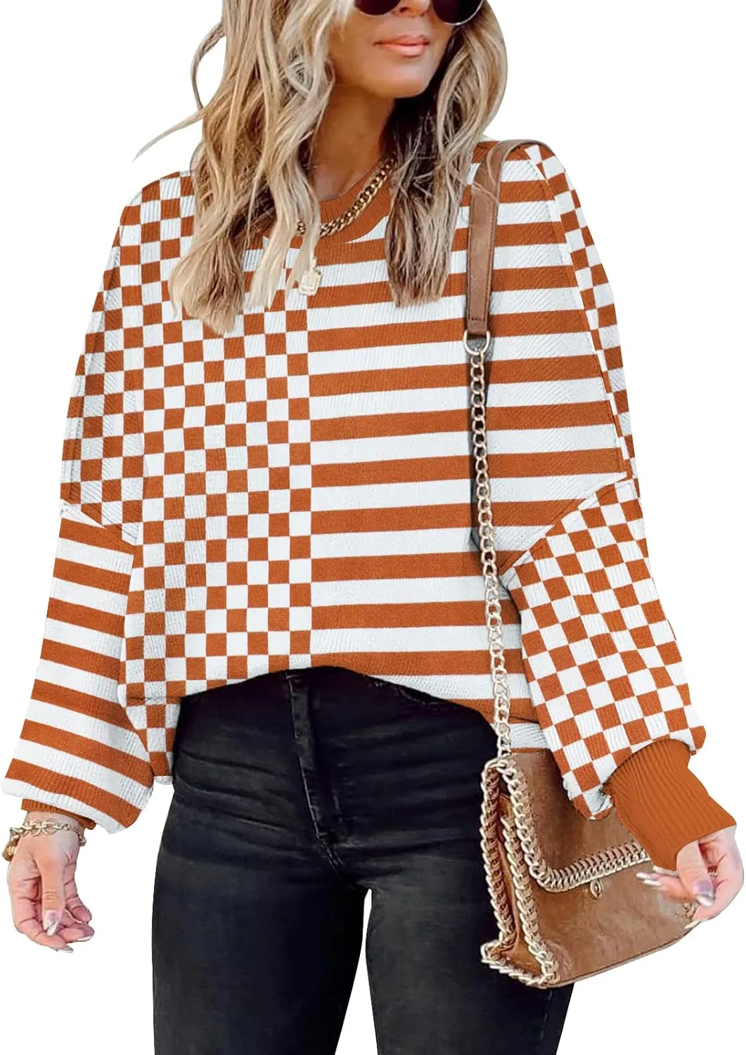 Womens Sweaters Causal Crewneck Batwing Sleeve Knit Top Side Split Oversized Pullover Sweater Loose Jumper