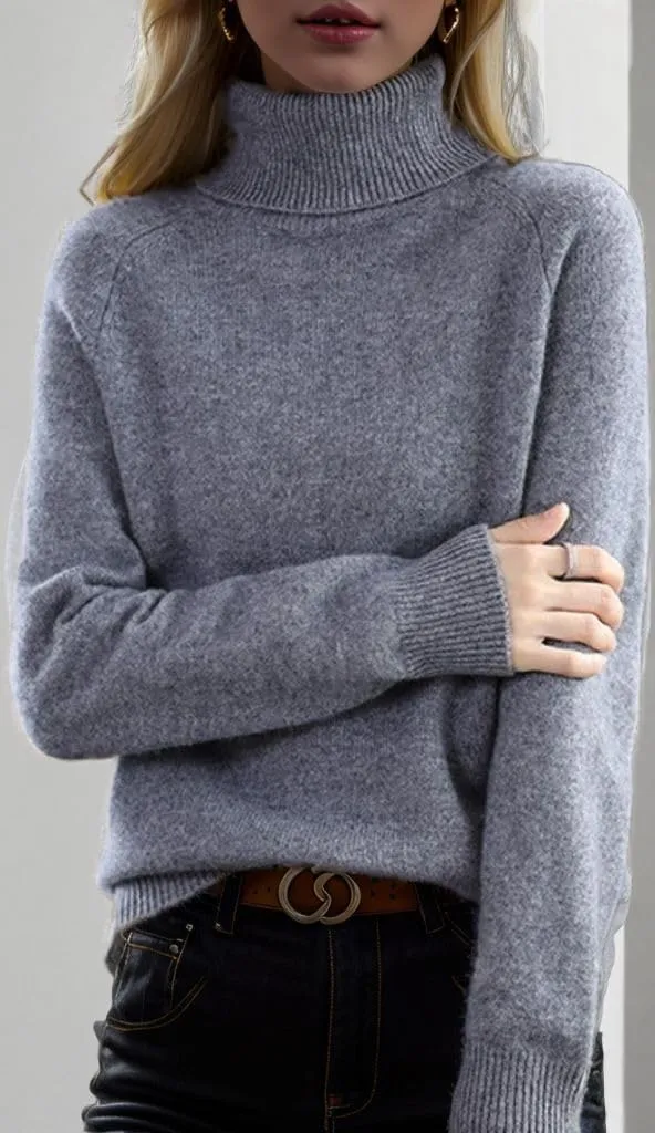 Women's Turtleneck Wool Pullover Fall Winter Warm Sweater Soft Long Sleeve Knitted