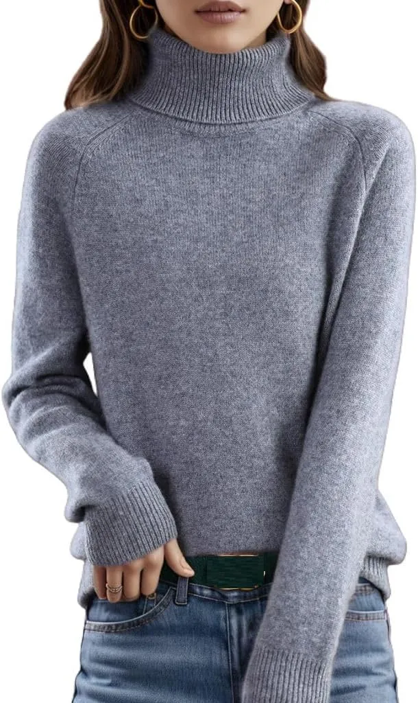 Women's Turtleneck Wool Pullover Fall Winter Warm Sweater Soft Long Sleeve Knitted