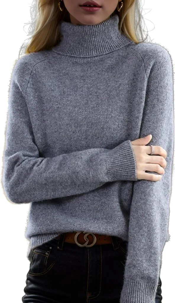 Women's Turtleneck Wool Pullover Fall Winter Warm Sweater Soft Long Sleeve Knitted