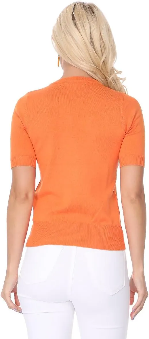 YEMAK Women's Knit Sweater Top  Half Sleeve Crewneck Basic Casual Classic Fit Lightweight Knitted Soft Pullover Tee